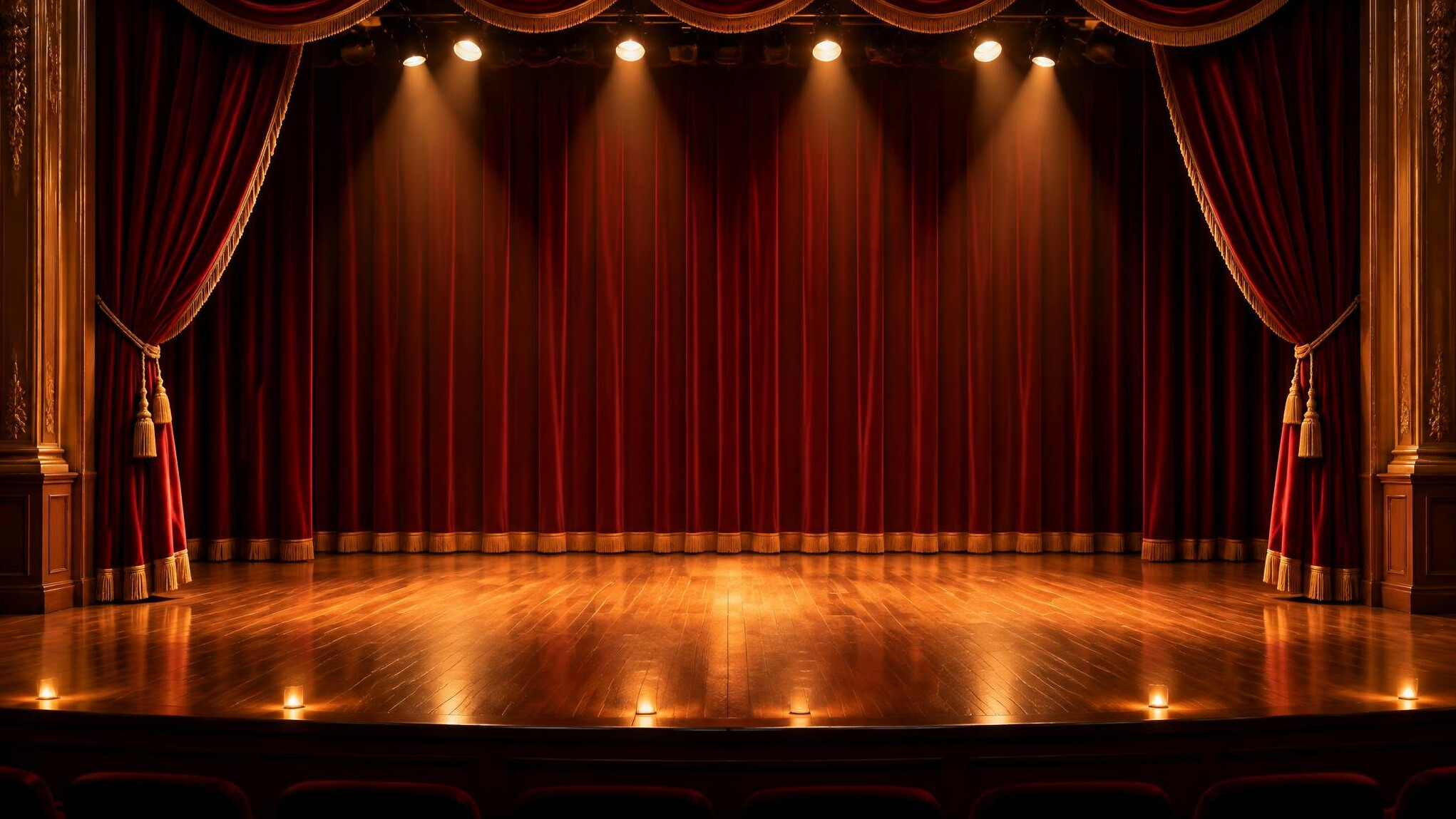 Theatre stage with curtains and warm lights